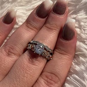 Sterling silver rose gold white sapphire ring set